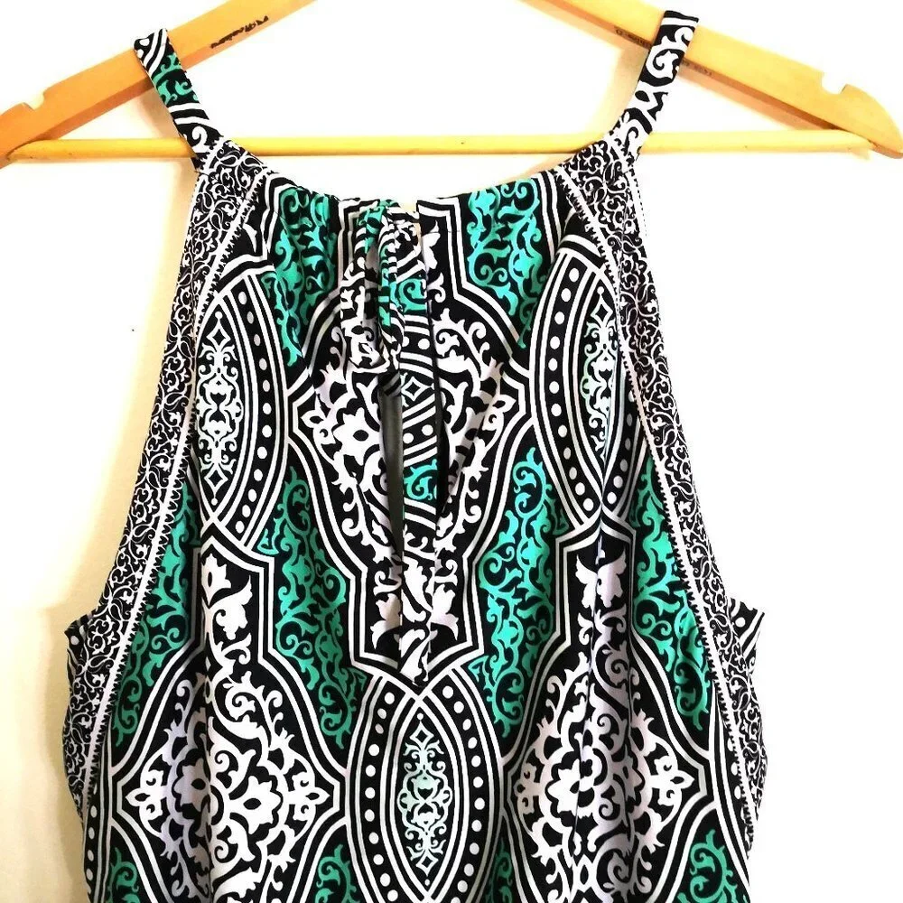 White House Black Market Sleeveless Blouson Geo Print Maxi Dress Medium M - Picture 7 of 9